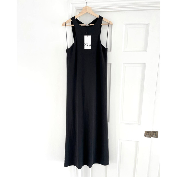 ZARA DRAPED BACK MAXI DRESS BLACK M - Picture 7 of 15